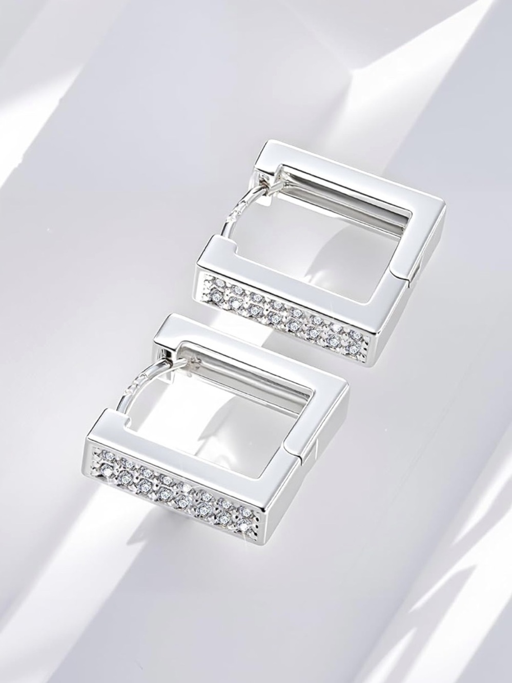 Anthropologie Silver Square Hoop Earrings with Crystal Row
